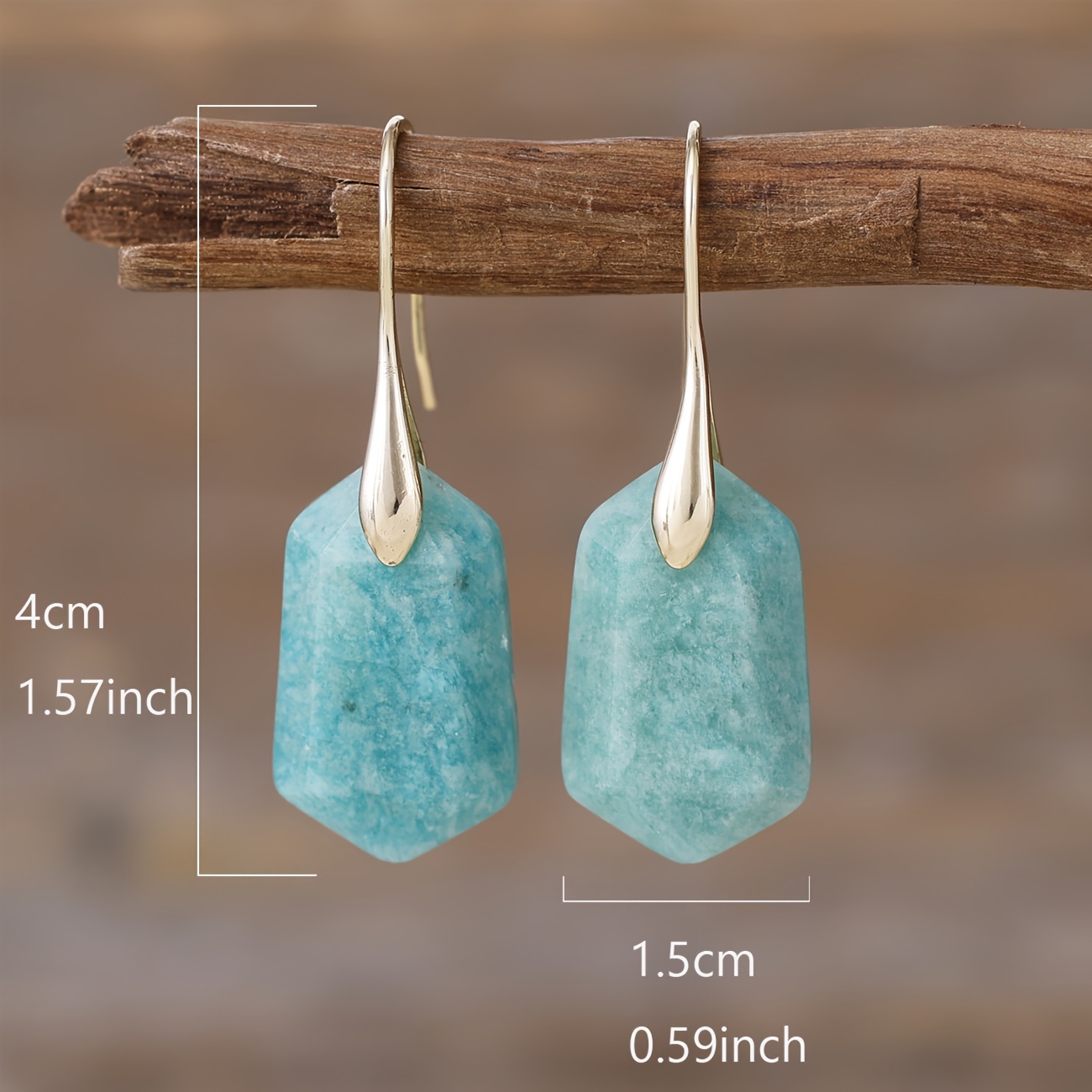 Fashionable Natural Stone Earrings with Golden Hooks